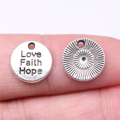 20个/包 12x12mm 古银色 DIY手作 love faith hope吊坠