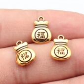 20个 DIY饰品配件中国风双面福字福袋吊坠 多色 包 14x10mm