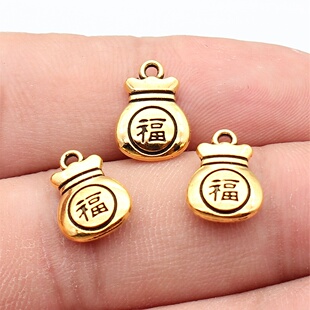 20个/包 14x10mm 多色 DIY饰品配件中国风双面福字福袋吊坠