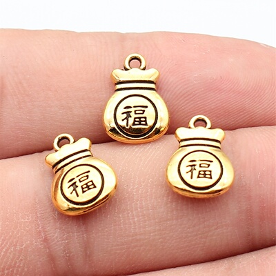 20个/包 14x10mm 多色 DIY饰品配件中国风双面福字福袋吊坠