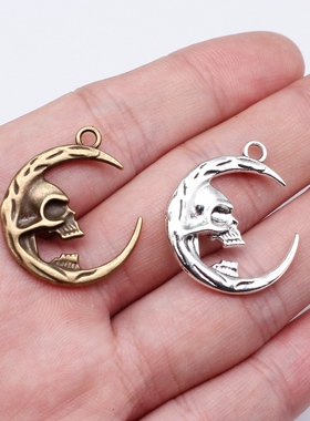 10个/包 27x23mm 多色锌合金材质 双面月亮骷髅吊坠 ABD-C16410