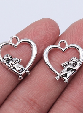 10个/包 20x17mm 古银色 DIY饰品配件天使爱心吊坠 ABD-C14272
