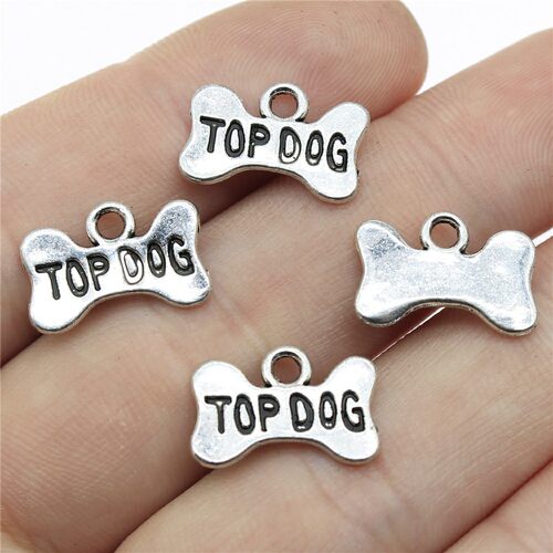 10个/包 15x10mm 多色 TOP DOG 骨头 小狗 狗饼干吊坠