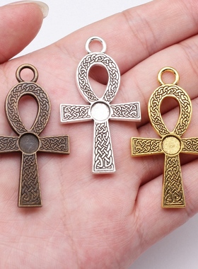 10个/包 27x47mm 多色锌合金材质 安赫十字架吊坠 ABD-C11246