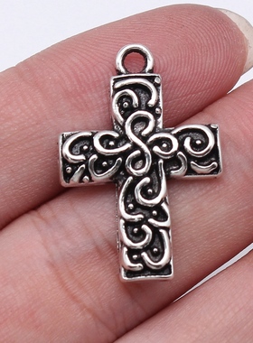 10个/包 28x19mm 古银色锌合金材质 十字架吊坠 ABD-C16360
