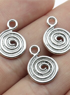 10个/包 17x12mm 古银色 古银饰品配件 旋涡 螺纹 圆形吊牌吊坠