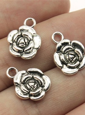 10个/包 16x12mm 古银色 DIY饰品配件 玫瑰花花朵吊坠 ABD-C12848