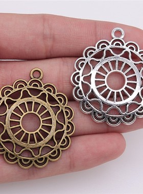 5个/包 42x38mm 多色DIY饰品配件 圆形镂空花纹吊坠 ABD-C11048