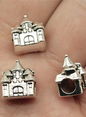 10个/包 12x11x7mm 古银色 饰品配件 房子城堡大孔珠珠子