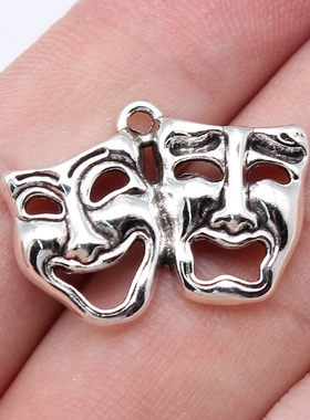 10个/包 25x18mm 古银色锌合金材质 戏剧悲喜脸吊坠 ABD-C16187