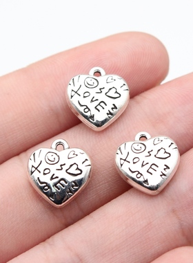 10个/包13x12x4.7mm古银色DIY饰品配件LOVE涂鸦爱心吊坠