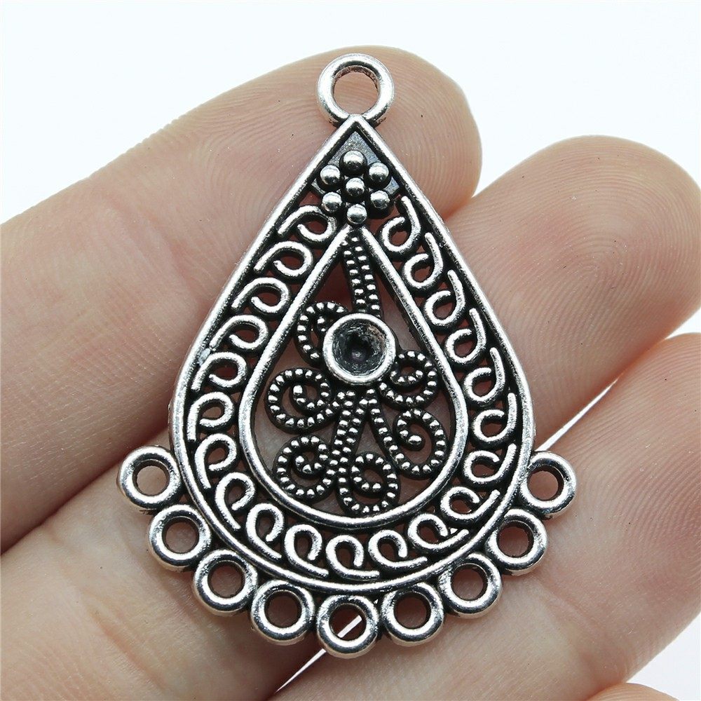 4个/包 41x31mm 古银色锌合金材质 水滴形耳环连接件 ABD-C13105