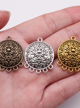 10个/包 29x23mm 多色DIY饰品配件圆形雕花耳环连接件 ABD-C12706