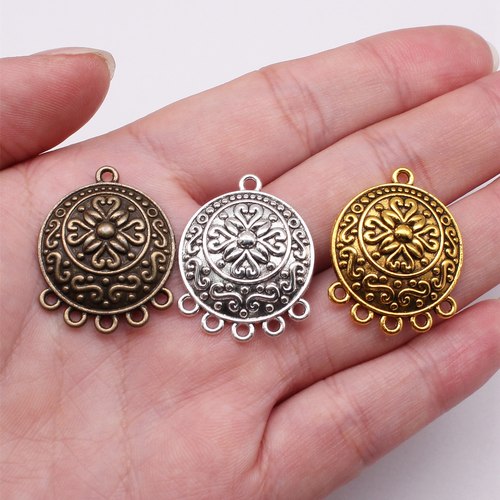 10个/包 29x23mm 多色DIY饰品配件圆形雕花耳环连接件 ABD-C12706