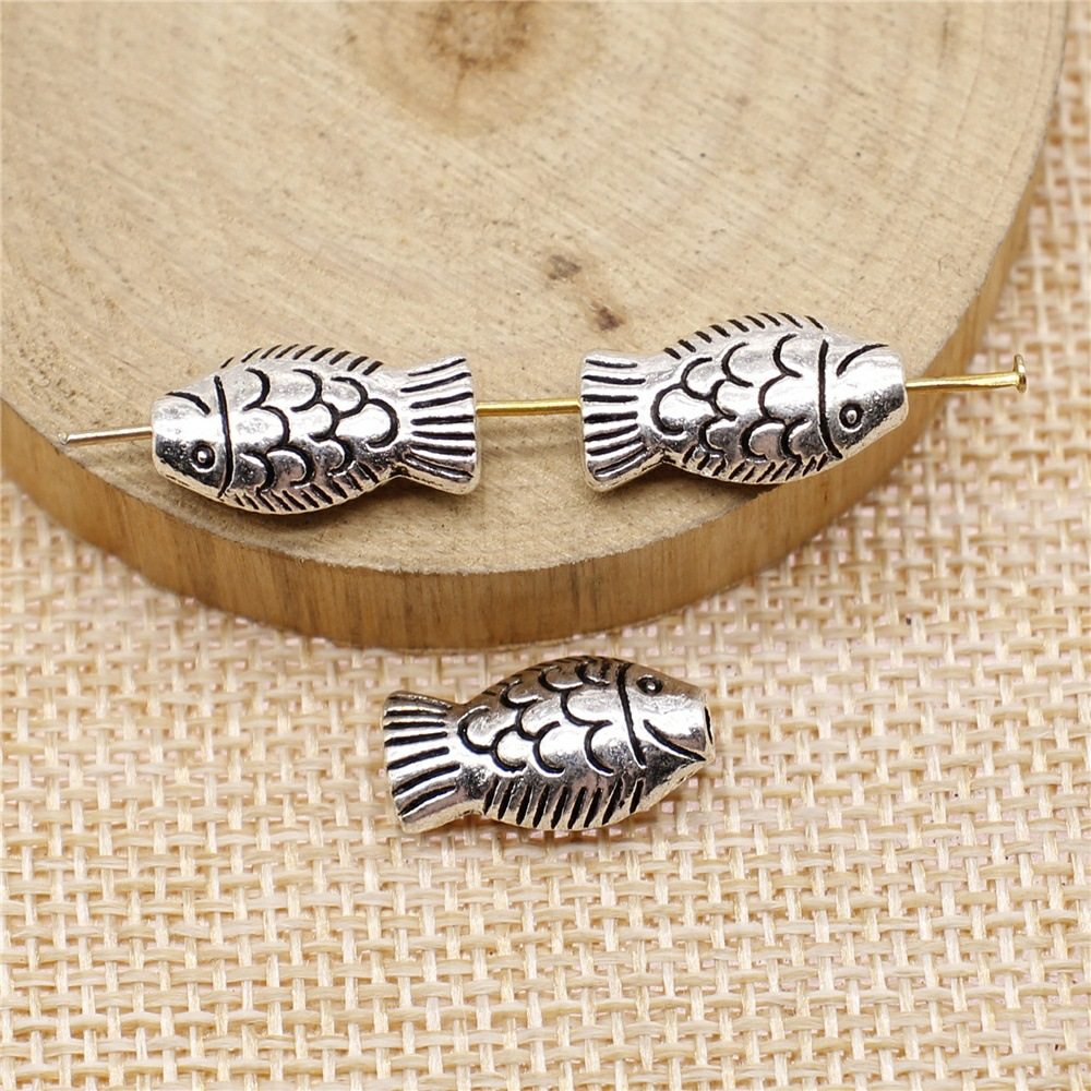 10个/包 9x17mm 古青铜色古银色diy饰品配件鱼珠子