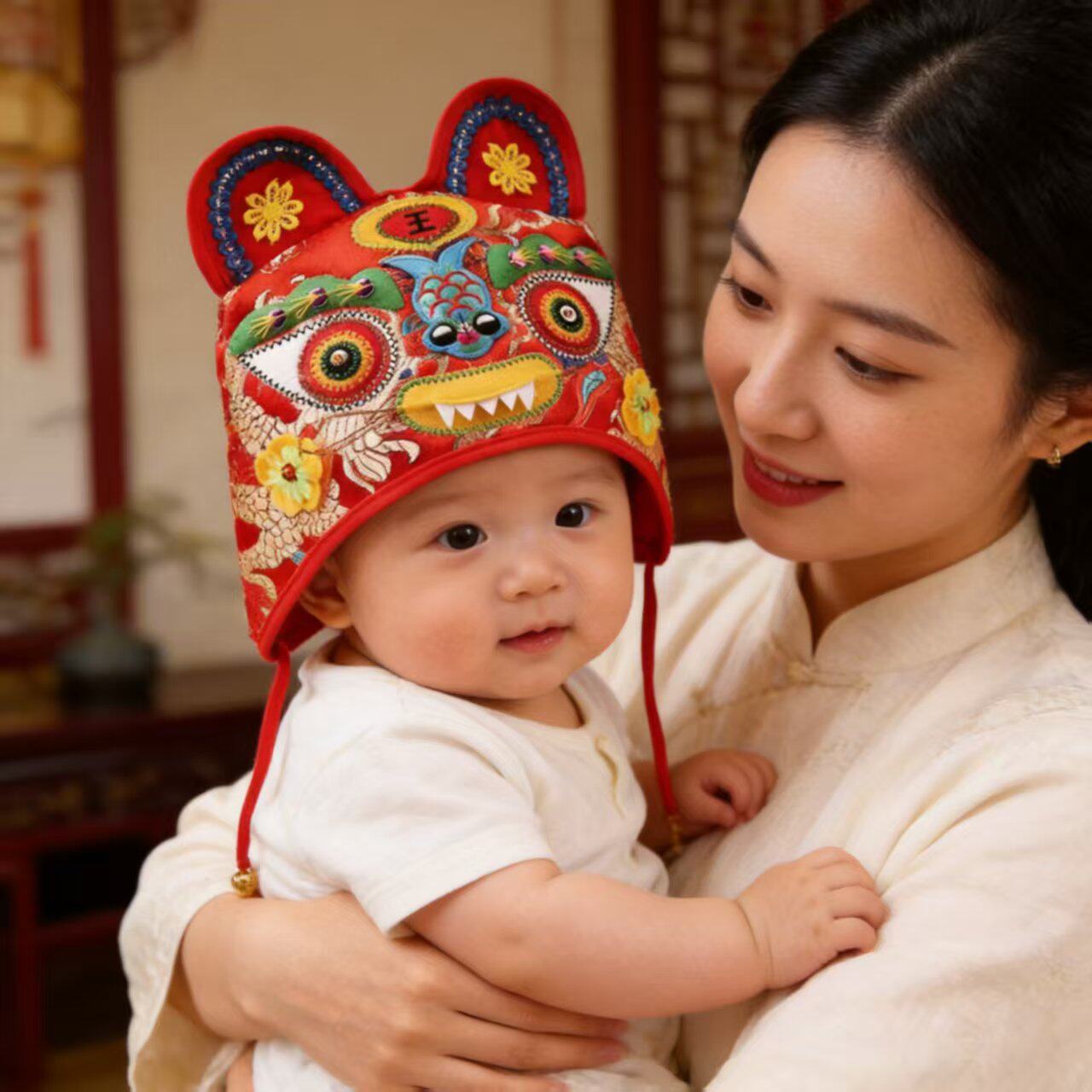 虎头帽婴儿手工老虎帽2026春秋新款女男宝宝满月周岁中国风帽子