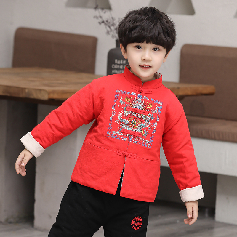 断码清货男宝宝唐装男童汉服套装秋冬季加厚棉服婴儿中国风拜年服