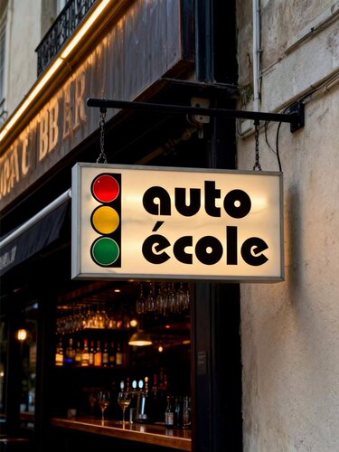 北京现货｜法国20世纪80年代复古发光招牌/双面灯箱 Auto Ecole