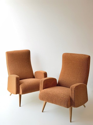 法国中古20世纪60年代焦糖色羊毛面料沙发/北京现货一对