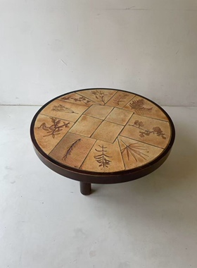 北京现货|法国60年代Roger Capron中古植物珐琅桌/圆形咖啡桌茶几