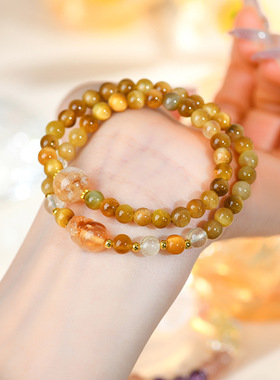 水晶金虎眼石黄塔晶貔貅手链 双圈新中式时尚国潮饰品手串