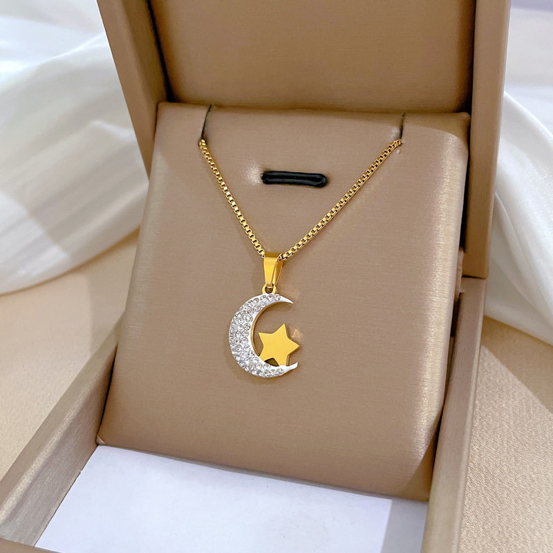 【通体钛钢】月亮星星个性极简风炉内真金项链女ins网红锁骨链