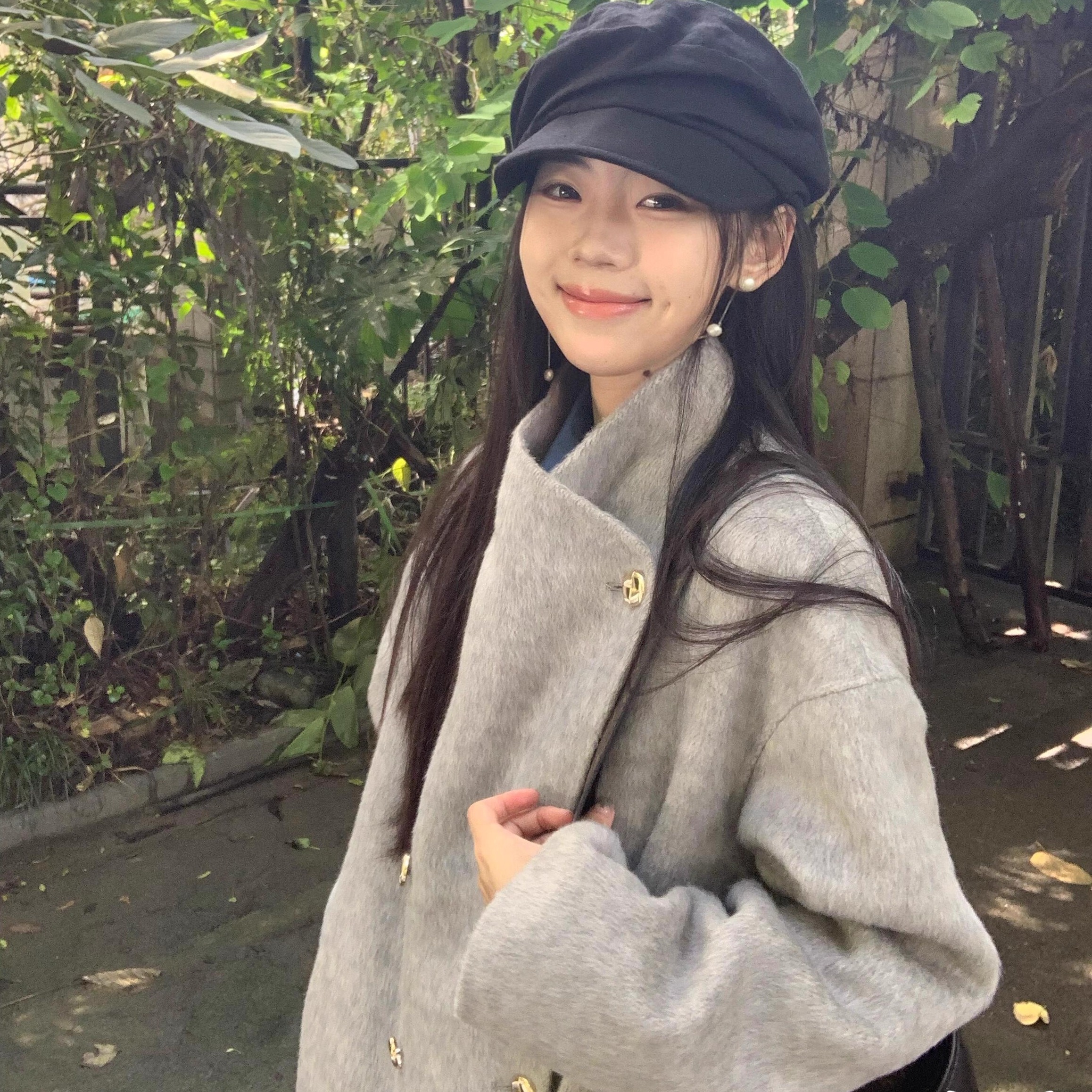 YC赫本风灰色呢子秋冬大衣