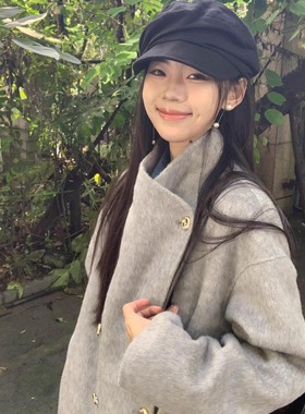 YC赫本风灰色呢子秋冬大衣2025新款金扣加厚小个子超好看长款外套