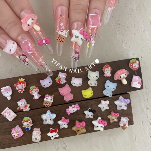 YIFANNAIL【冰透Kitty】粉色甜心雪糕 草莓Kt猫美甲饰品 S60