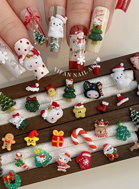 YIFANNAIL【圣诞KT】冬日圣诞头套Kitty 可爱雪人美甲饰品S94