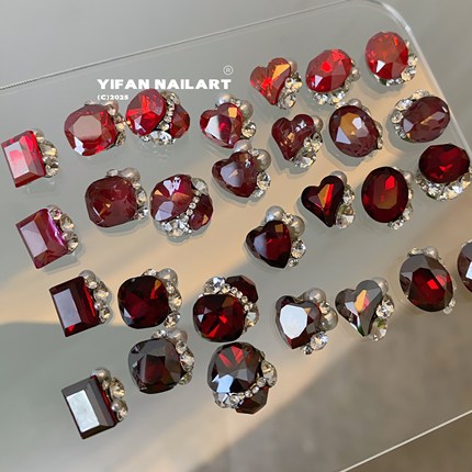 YIFANNAIL【安可拉红】新年红尖底成品堆钻 血红钻球美甲钻R7