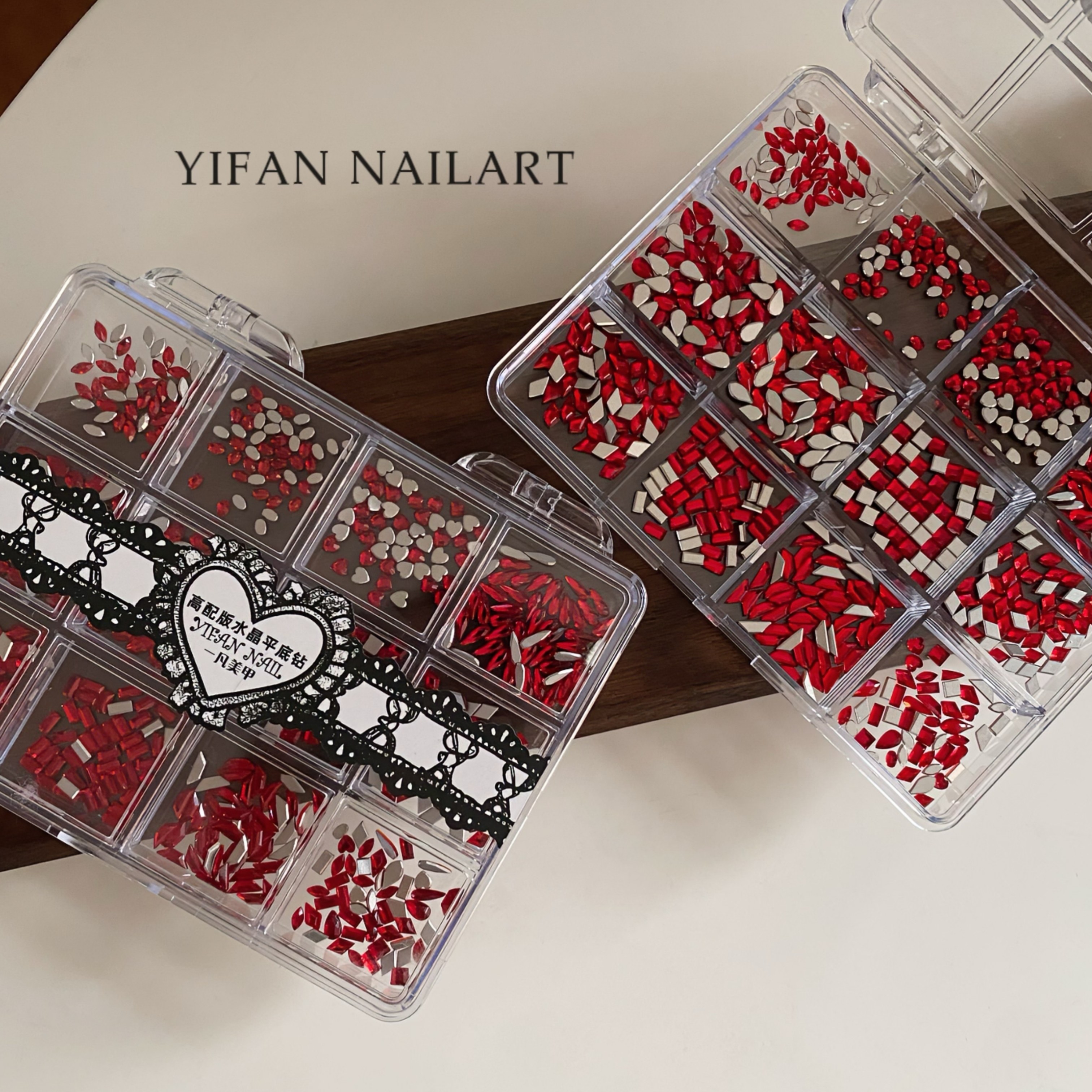 YIFANNAIL 高品 仿华大红色平底倒边异形钻 12格新年红美甲钻T11,彩妆/香水/美妆工具,指甲装饰,淘宝优惠券,粉丝福利购,淘宝优惠卷