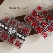 仿华大红色平底倒边异形钻 YIFANNAIL 高品 12格新年红美甲钻T11