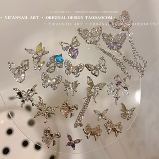 YIFANNAIL「蝴蝶盛宴」彩锆蝴蝶结吊坠鎏银蝴蝶高保色美甲饰品N30