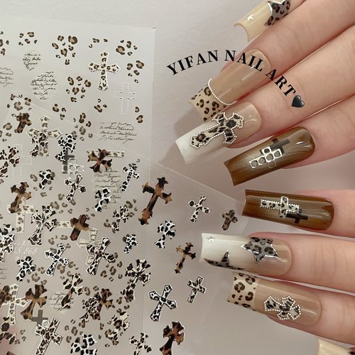 豹纹五角星十字架克罗心美甲贴纸