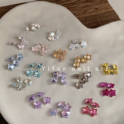 YIFANNAIL【6mm星星】定制K9高精品尖底可爱肥星爆闪美甲钻K18