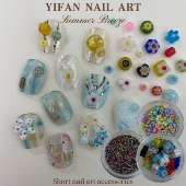 趣味小串珠 YIFANNAIL ins素材 夏日冰透琉璃花美甲饰品S46