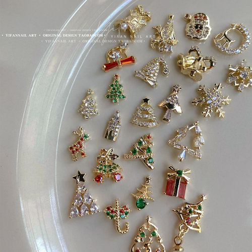 圣诞老人麋鹿铃铛雪花美甲饰品