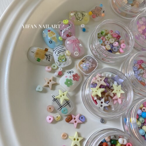 彩珠童趣小纽扣贝壳圈圈美甲饰品