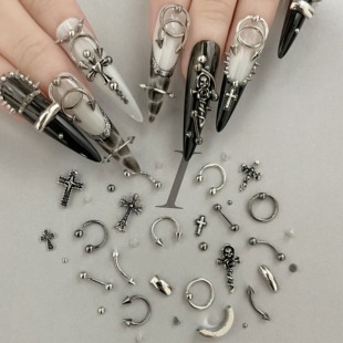YIFANNAIL【欧美风】金属赛博朋克 铆钉吊环 尖堆钢珠美甲饰品S62