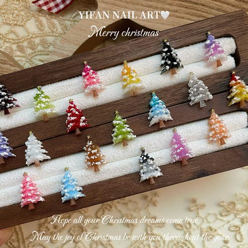 DIY手工立体雪融圣诞树美甲饰品