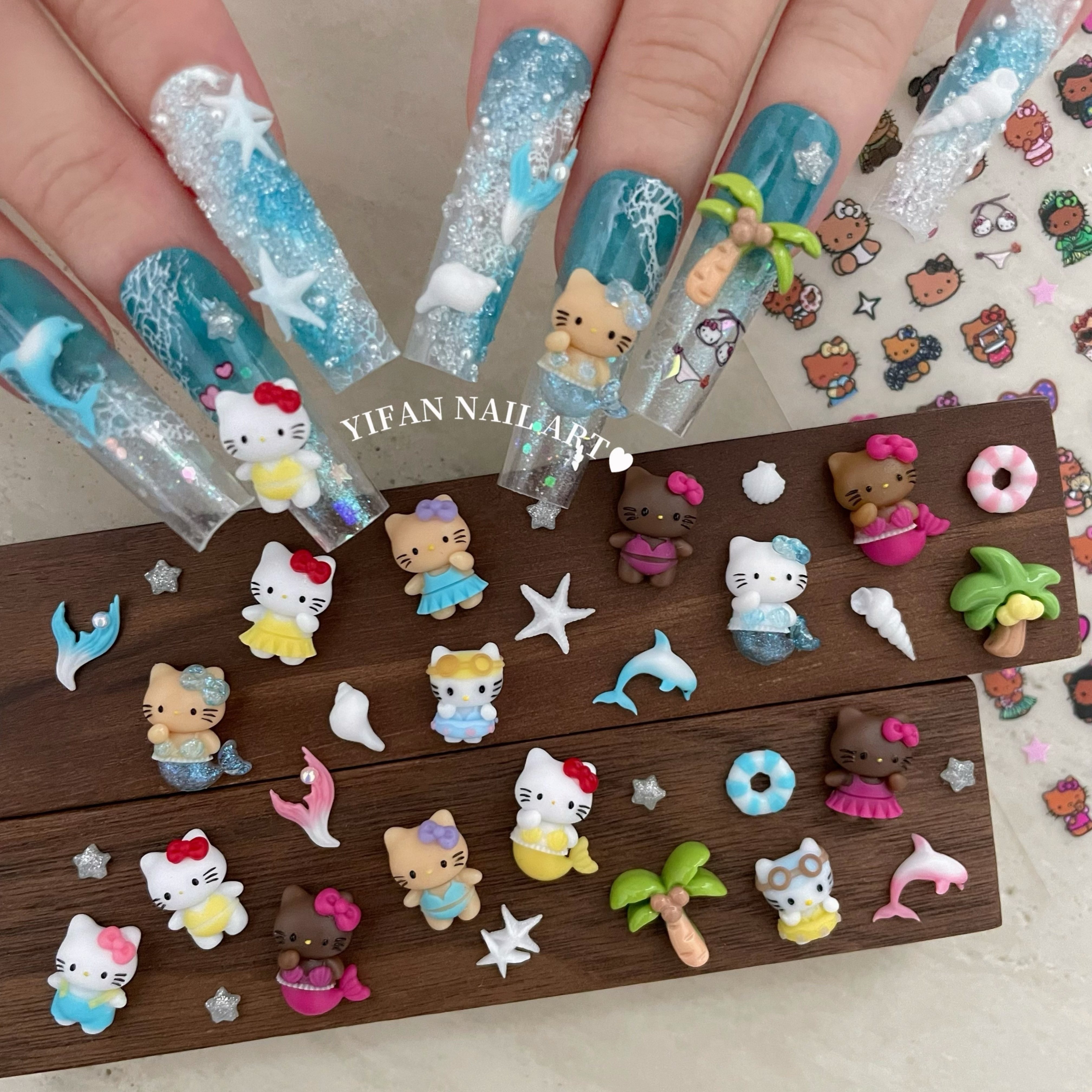 YIFANNAIL【海洋系】夏威夷 手工黑皮美人鱼Kitty美甲饰品J250S61,彩妆/香水/美妆工具,指甲装饰,淘宝优惠券,粉丝福利购,淘宝优惠卷