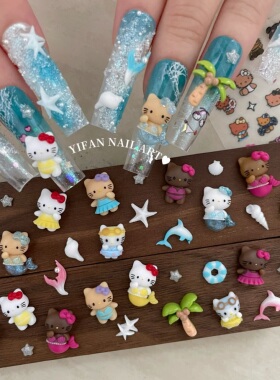YIFANNAIL【海洋系】夏威夷 手工黑皮美人鱼Kitty美甲饰品J250S61