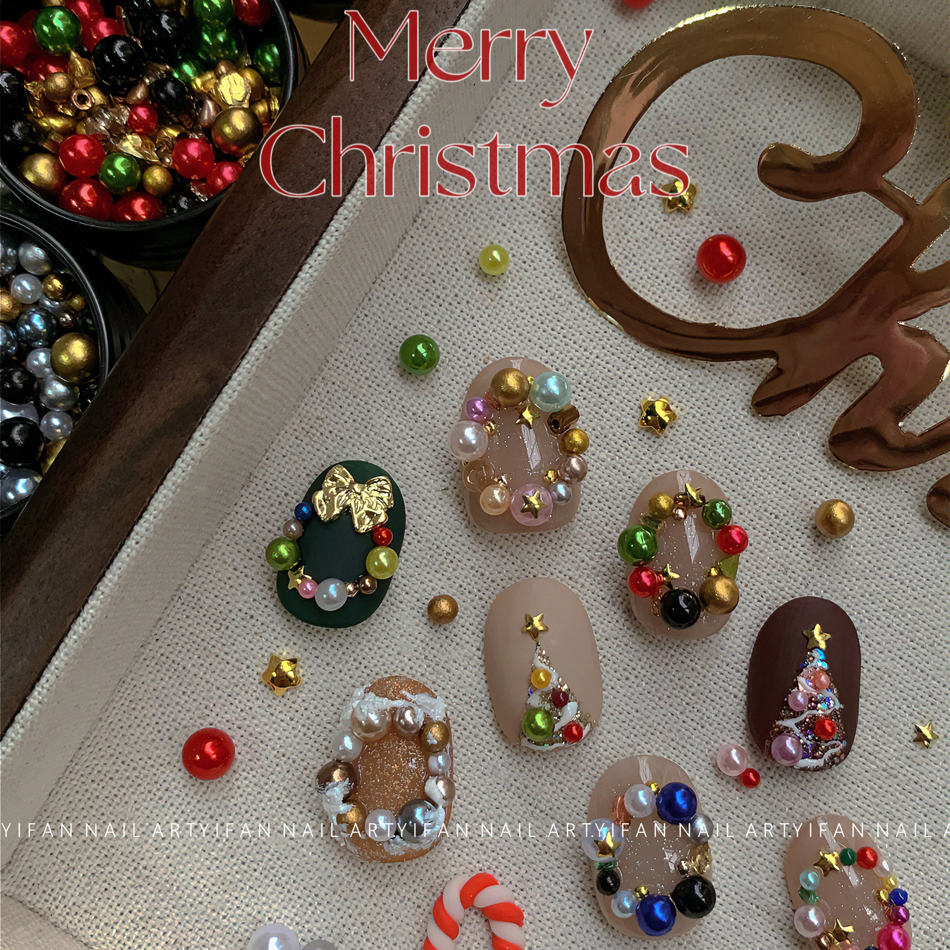 美甲饰品圣诞立体珍珠材料包