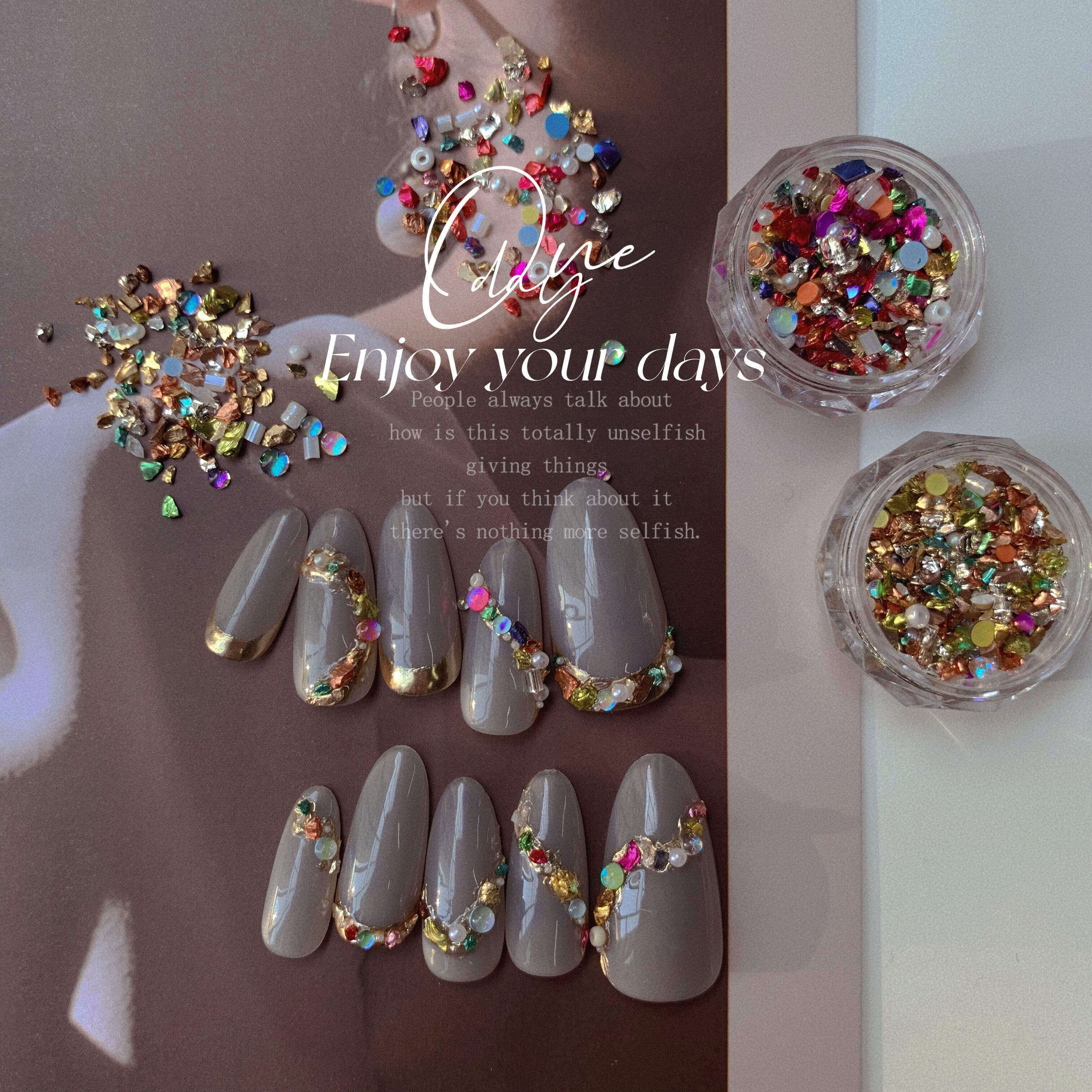 YIFANNAIL复古宝石美甲 民族风宝藏碎石彩色巴洛克珍珠颗粒 M48