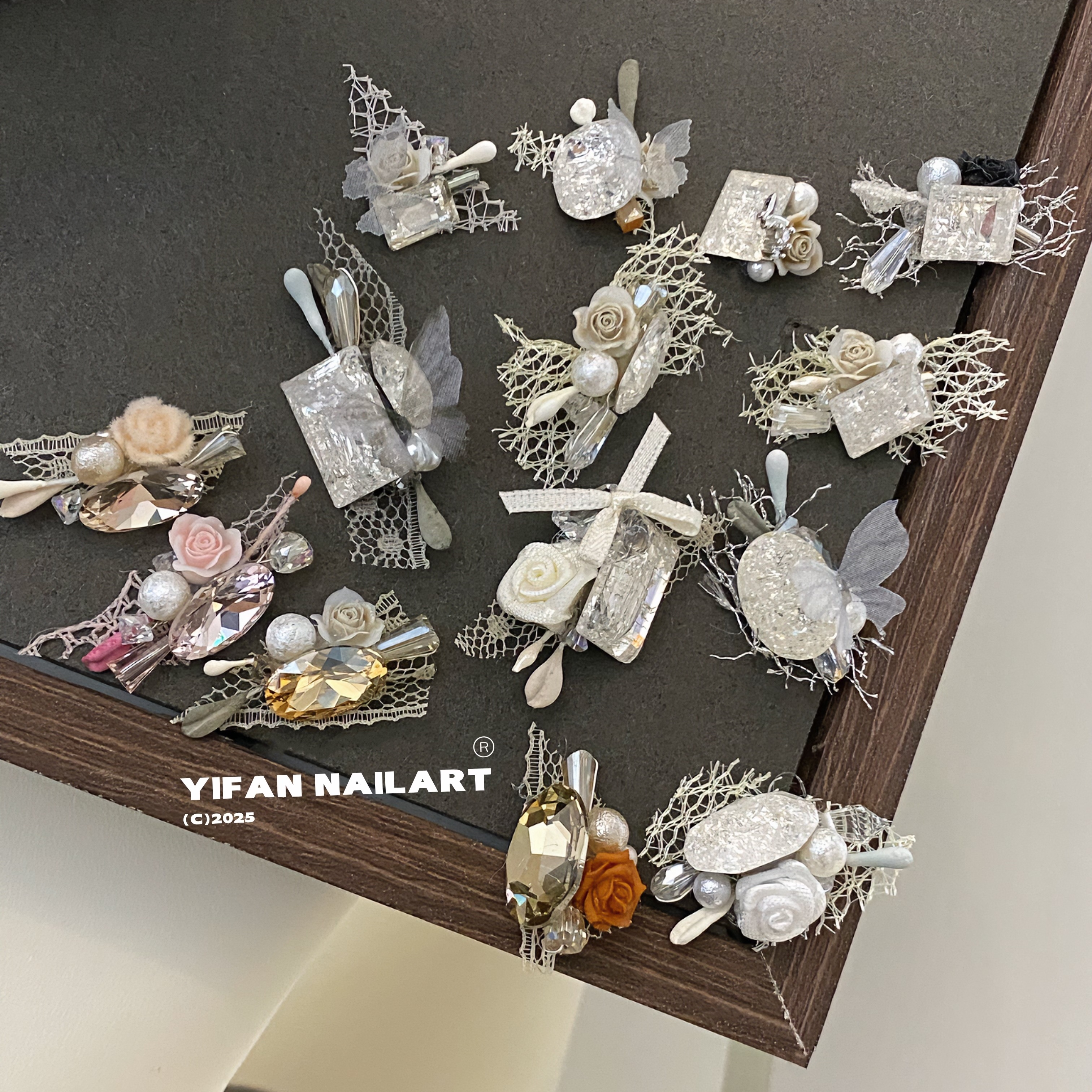欧根纱丝绸裂纹钻堆钻美甲饰品