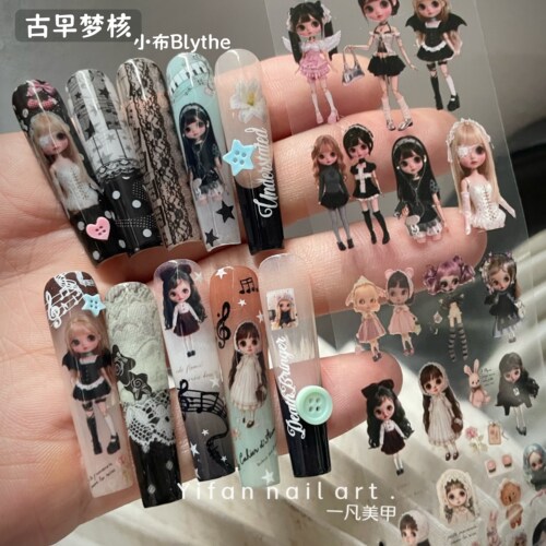 y2k千禧小布美甲转印纸拼布蕾丝
