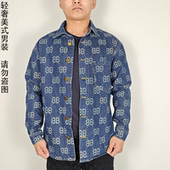 巴黎款 休闲外套潮牌 宽松百搭长袖 日系复古字母提花牛仔衬衫 男秋季