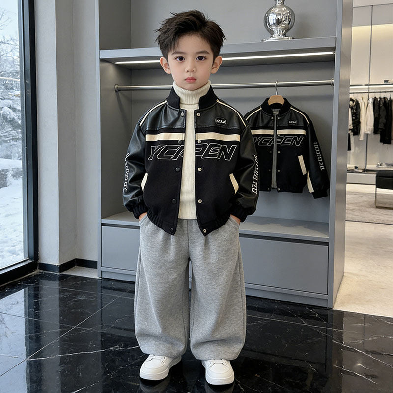 男童皮衣外套春装2026新款韩范痞帅小男童装机车服春秋款男宝上衣