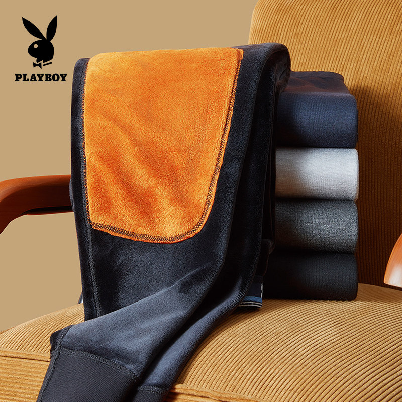 花花公子青年男人加绒保暖裤男款加厚德绒秋裤男生冬羊毛护膝衬裤